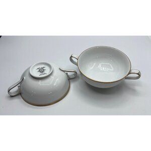 VTG Noritake Wedding Band China Gold Trim Soup Bowls With Handles Set Of 2